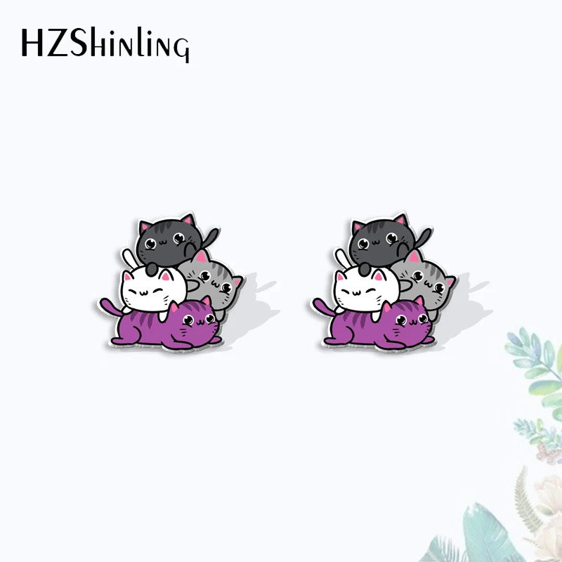 2023 New Arrival Fashion Rainbow Les Gay Bi Trans Cats Pride Acrylic Stud Earrings Handcraft Epoxy Earrings Acrylic Earrings