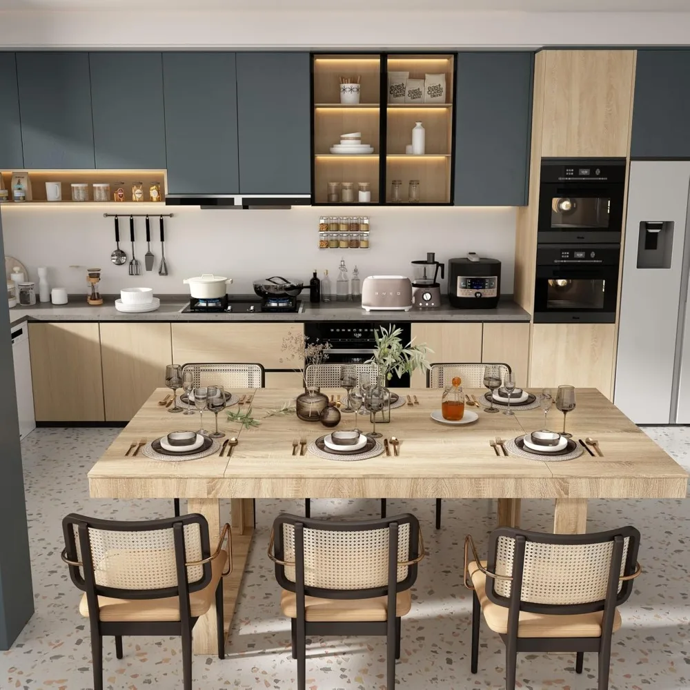 طاولة طعام تتسع لـ 8-10 أشخاص، طاولة عشاء خشبية حديثة متعددة الاستخدامات، طاولة مطبخ لغرفة الاجتماعات #3