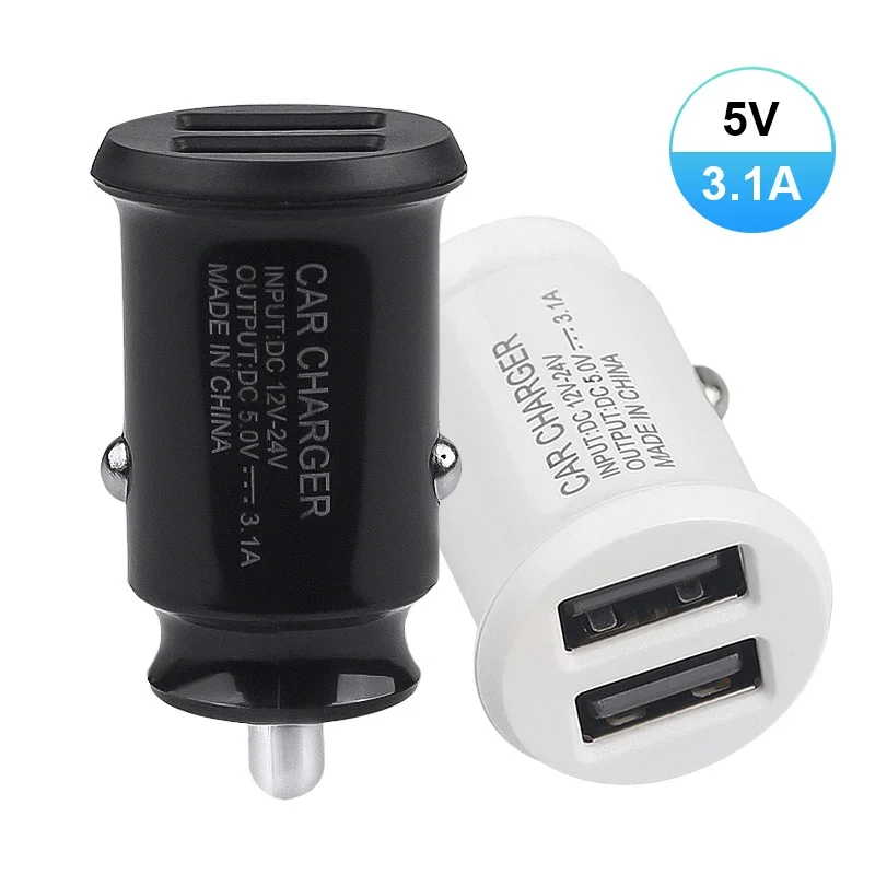 1pc Mini Car Charger Dual USB Ports Fast Charge Car Adapter Phone Charger For iPhone Xiaomi Huawei Samsung Car Accessories