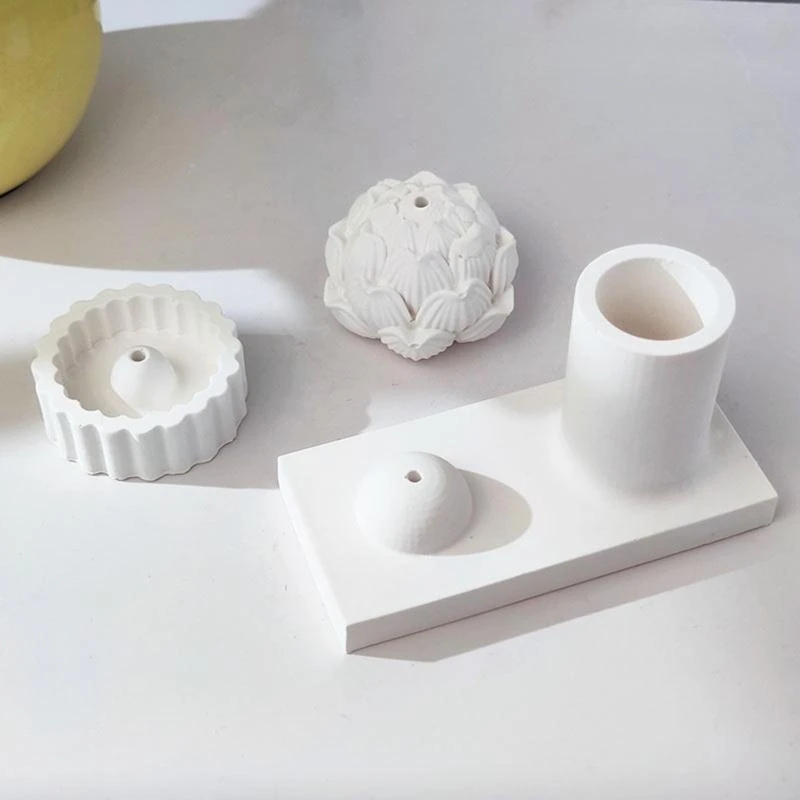 Concrete Incense Silicone Mold Lotus Incense Insert Tray Molds Cement Candlestick Resin Molds
