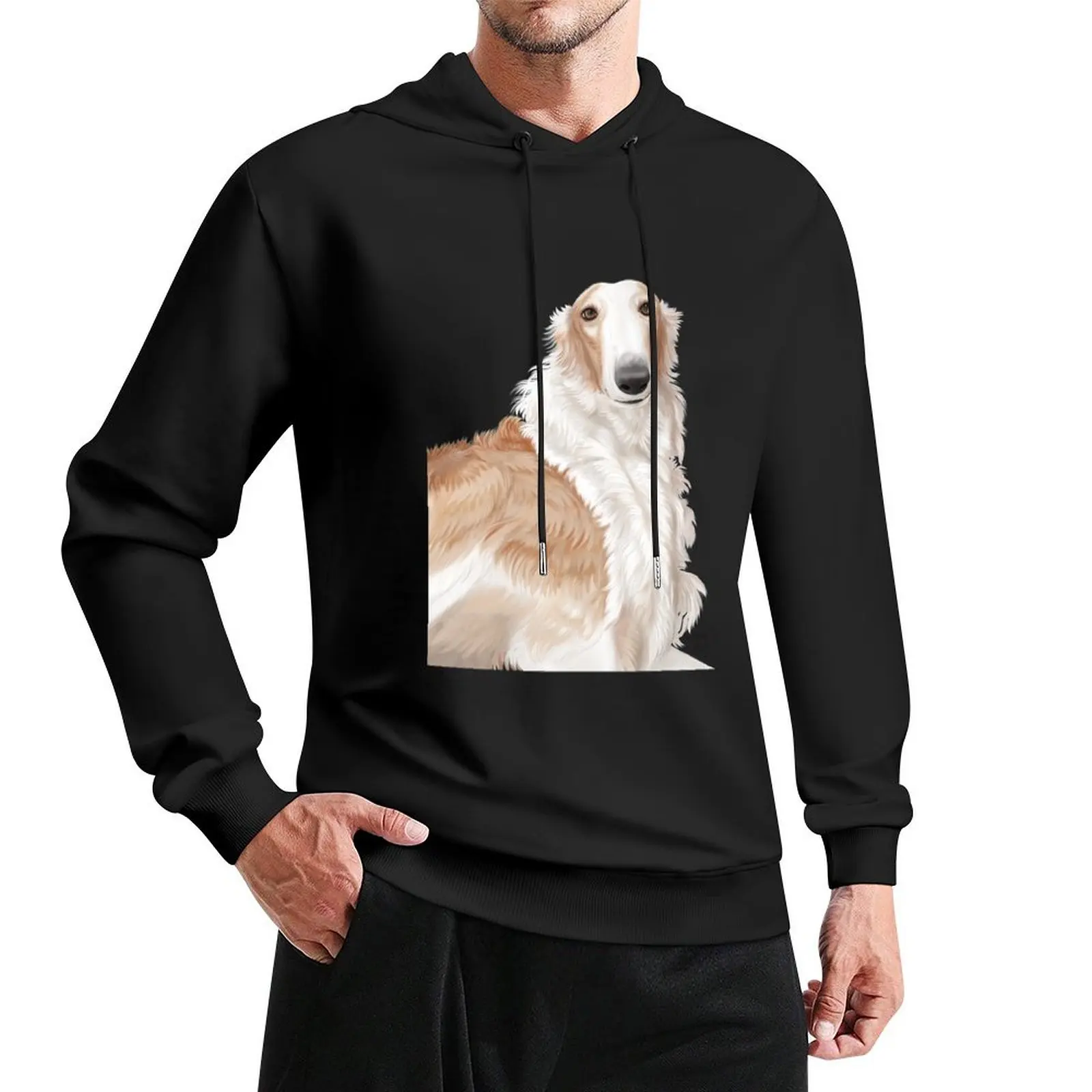 

Borzoi portrait Pullover Hoodie korean style clothes japanese style graphic t shirts men men's hoodies