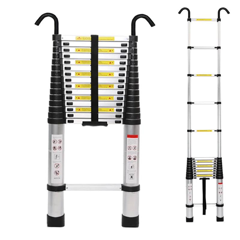 

Telescopic thick aluminum alloy steel pipe straight ladder safety engineering with hook loft ladder