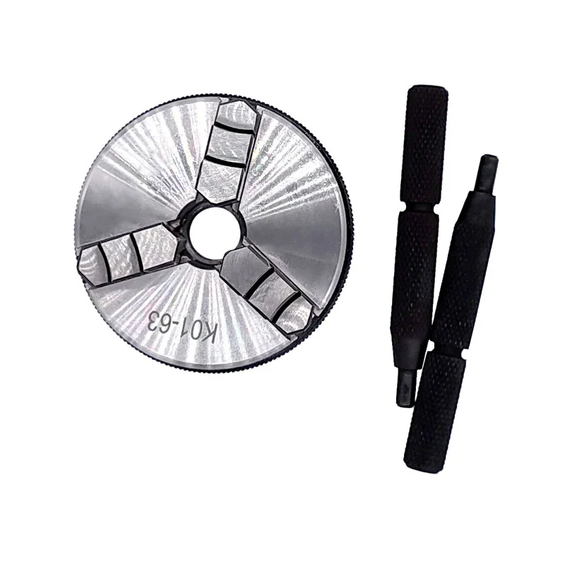 

K01-63 63mm Lathe Mini Chuck 3 Jaws Woodworking Hand Chuck with Mounting Thread Screw Rod Self-Centering Lathe Chuck Tool