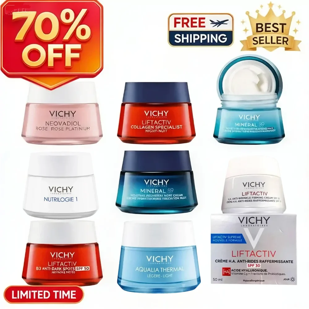 Vichy 89 Crema de noche con colágeno, desvanece las manchas oscuras, hidratación profunda, mejora la elasticidad de la piel, repara la barrera cutánea para todo tipo de piel