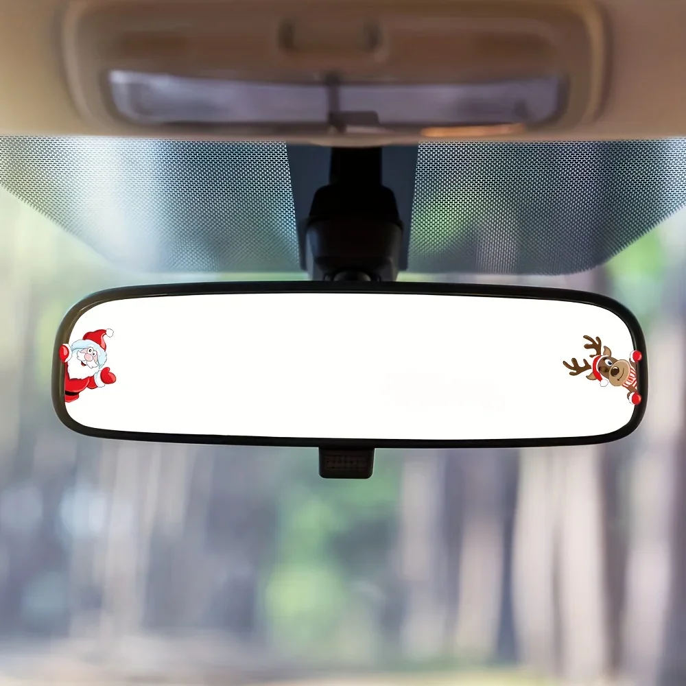 1set Santa & Reindeer Xmas Sticker Rearview Mirror Waterproof Decal For Car Motorcycle Door Window Wall Christmas Decor