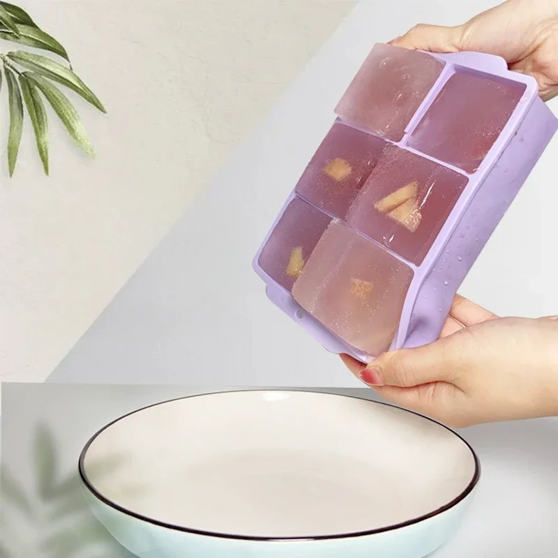 

6 Grid Big Ice Cube Tray Mold with Lids Giant Jumbo Large Silicone Ice Cube Square Box Stackable DIY Whisky Ice Maker Kitchen