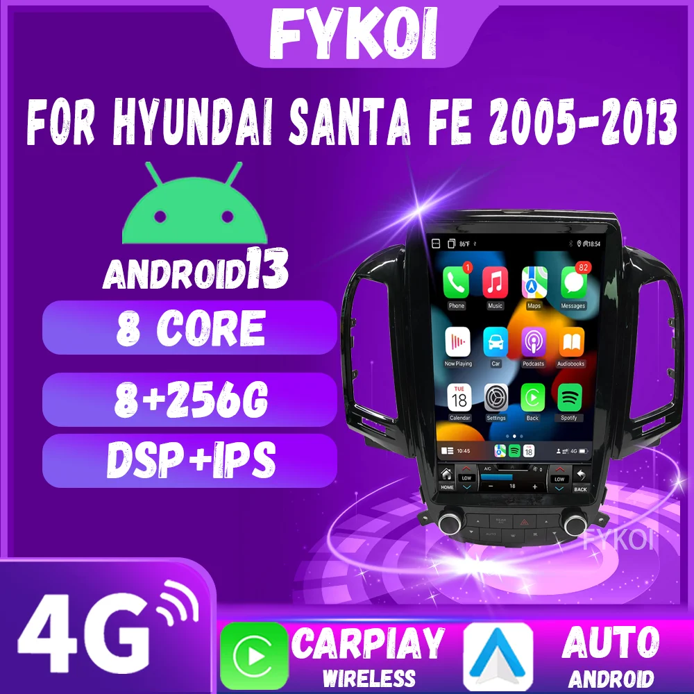 

Автомобильный радиоприемник для Hyundai Santa Fe 2005-2013 CarPlay AndroidAuto Автомобильный мультимедийный стиль Тесла Bluetooth 4G GPS WIFI навигация