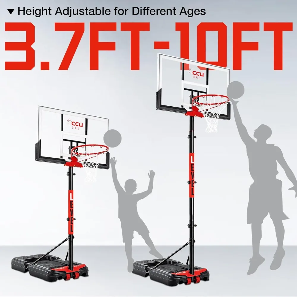 Verstelbaar basketbaldoelsysteem 4,7-10ft hoogte, 44-48 inch in hoek verstelbaar bord voor kinderen en volwassenen