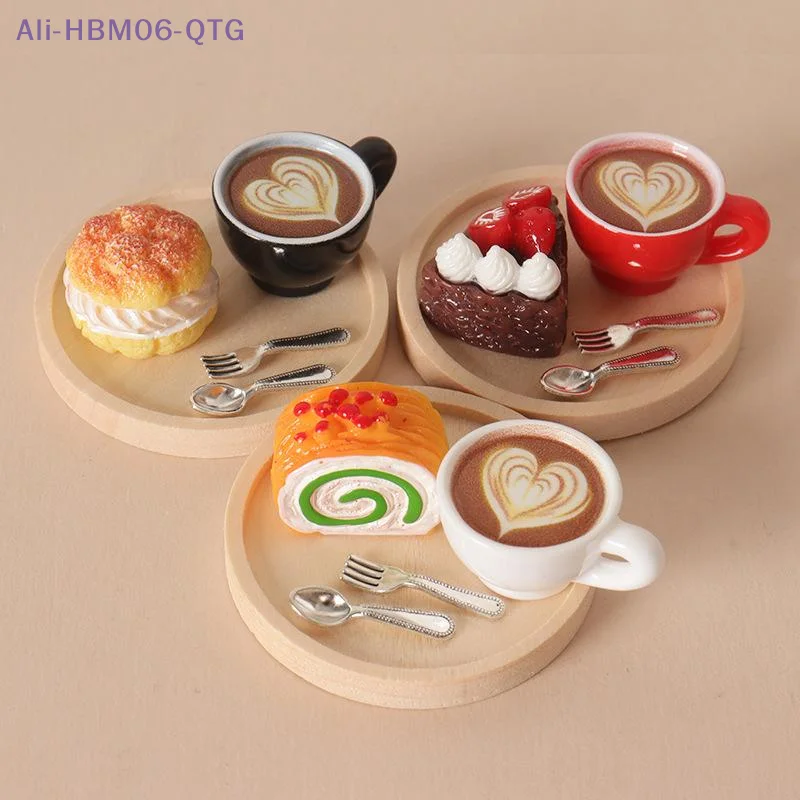 [New] Dollhouse Miniature Coffee & Pastry Set, Realistic Food Tray, Dollhouse Kitchen Accessory For Pretend Play & Scene Layout