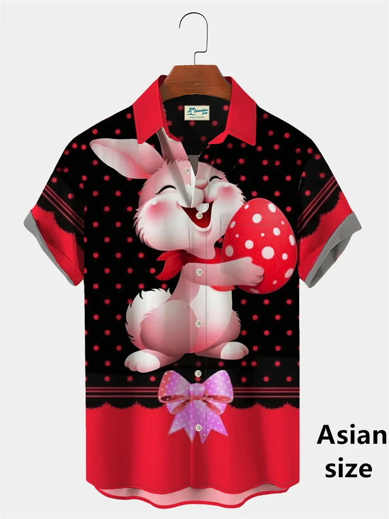 New Easter Day Men Women 3D Print Cartoon Rabbit Hawaiian Shirts Summer Festival Beach Blouse Colored Egg Women Button Shirt