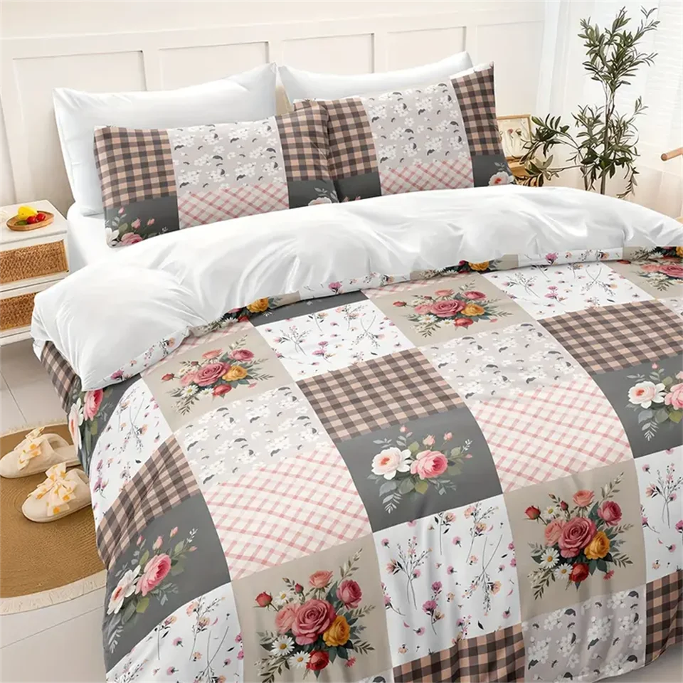

Комплект постельного белья с цветочным принтом, комплект пододеяльников с цифровым принтом, 3 шт., полиэфирная шлифованная ткань с застежкой-молнией, всесезонный комплект королевского размера