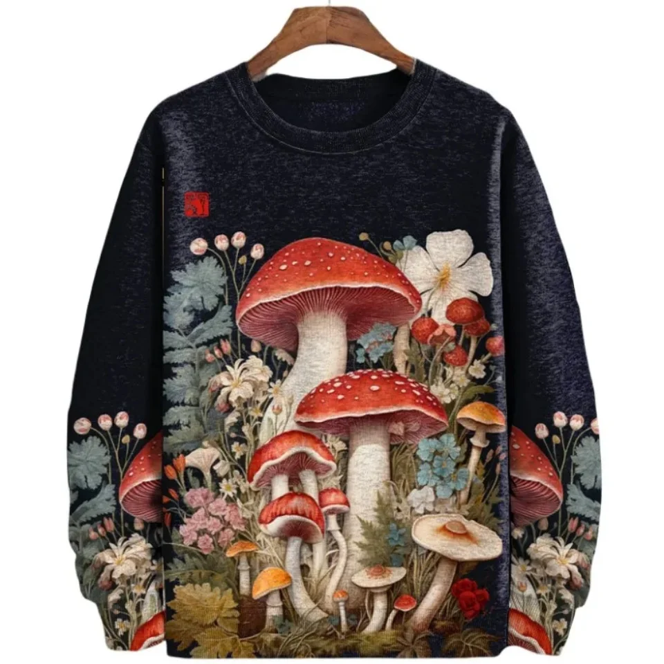 Mushroom Print Hoodies Men 2024 Anime Aesthetic Crew Neck Large Size Autumn Sweatershirt Hooded Winter Pullover Men Clothing 5XL