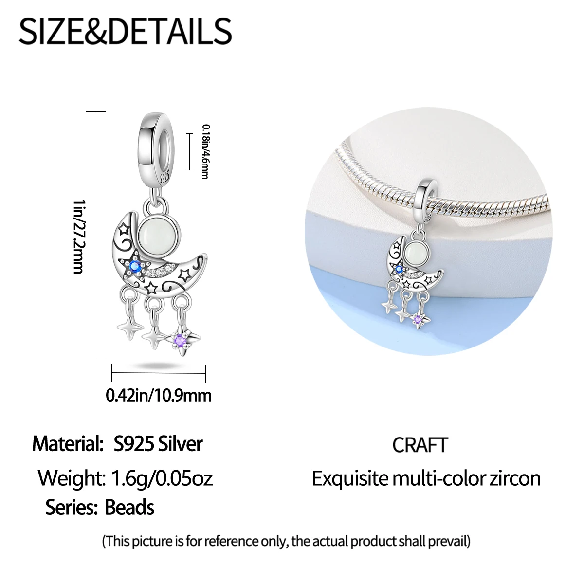 الأصلي 925 الفضة سحر الفاخرة القمر الخرز صالح سوار Diy بها بنفسك النساء صنع هدية حساسة