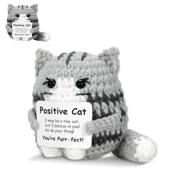 New Crochet Cat Doll Ornament Home Room Decoration Handmade Knitted Positive Energy Cat Doll With Card Christmas Party Gifts 1