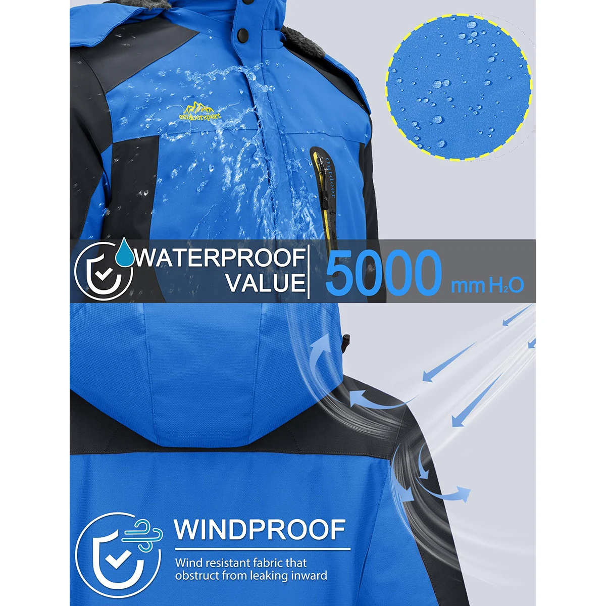TACVASEN Wasserdichte Herren-Skijacke, Fleece-Futter, Wärmeparka, Winter, Schnee, Arbeiten im Freien, Kapuzenmantel, Regenschale, Windjacke – Detail 20