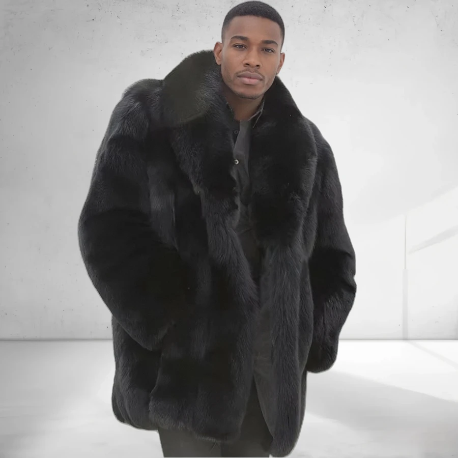 

Real Fox Fur Coats Man Black Fur Coat Long Winter Jacket Mens Natural Fox Fur Jacket 2024 Best Selling New Arrival