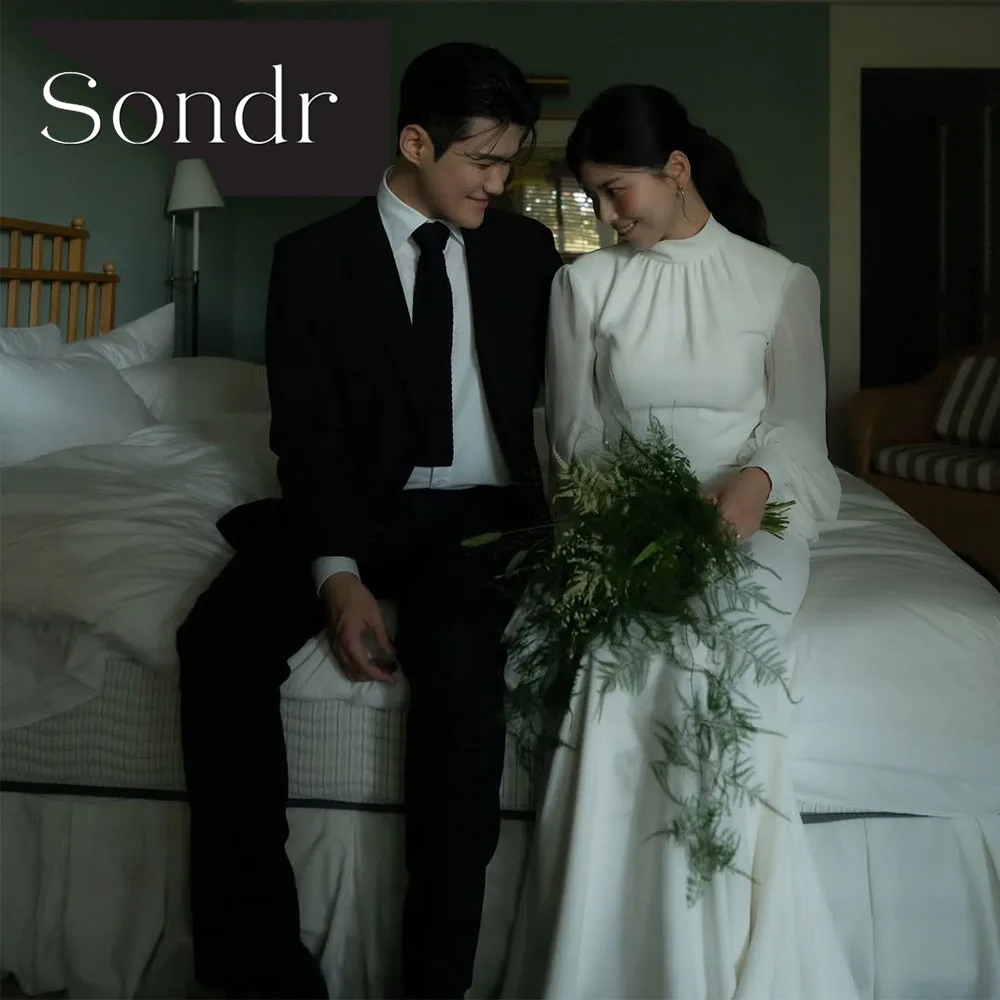 

Sondr Customized Long Sleeves Korean Wedding Dresses Lace-up Back A Line Elegant Bridal Reception Dress Photo Shoot Gown 2026