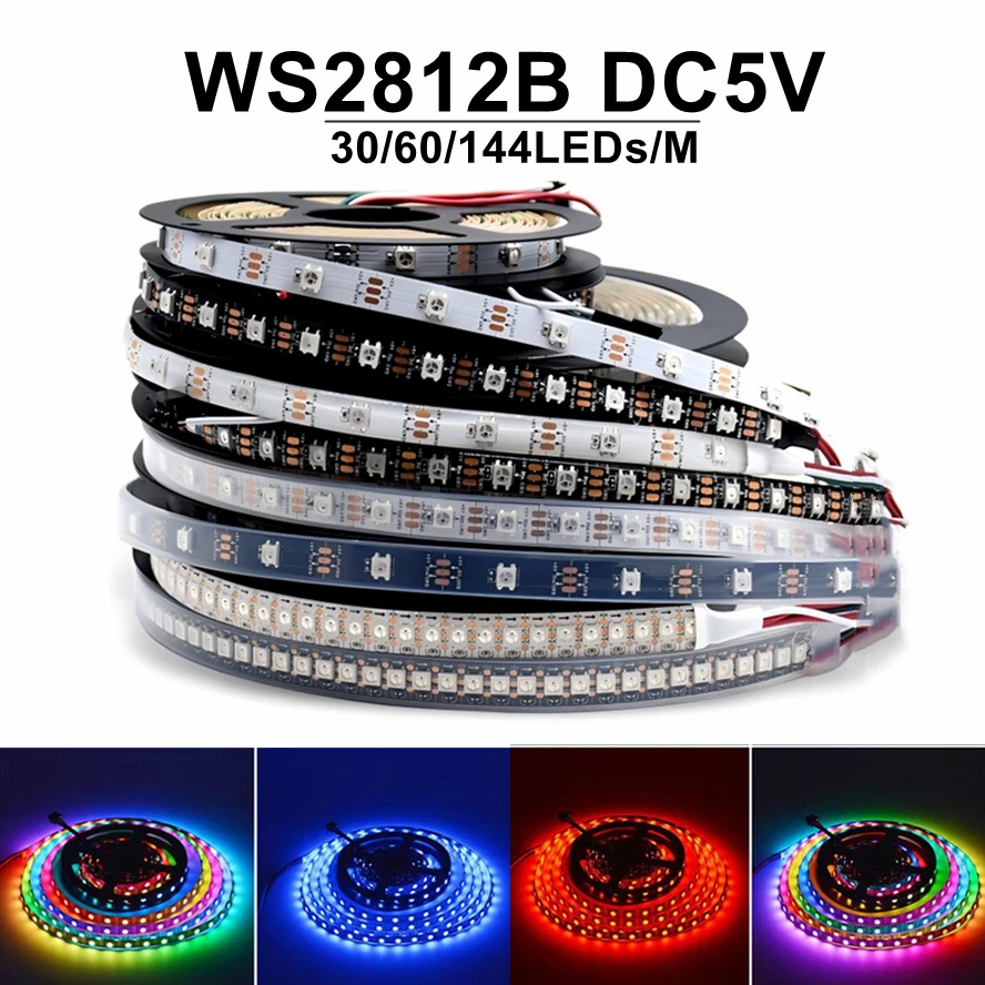 WS2812B IC contrôle indépendant DC5V Led lumières RGB Led bande lumineuse IP65 IP68 étanche Pixels intelligents lumière magique noir blanc PCB