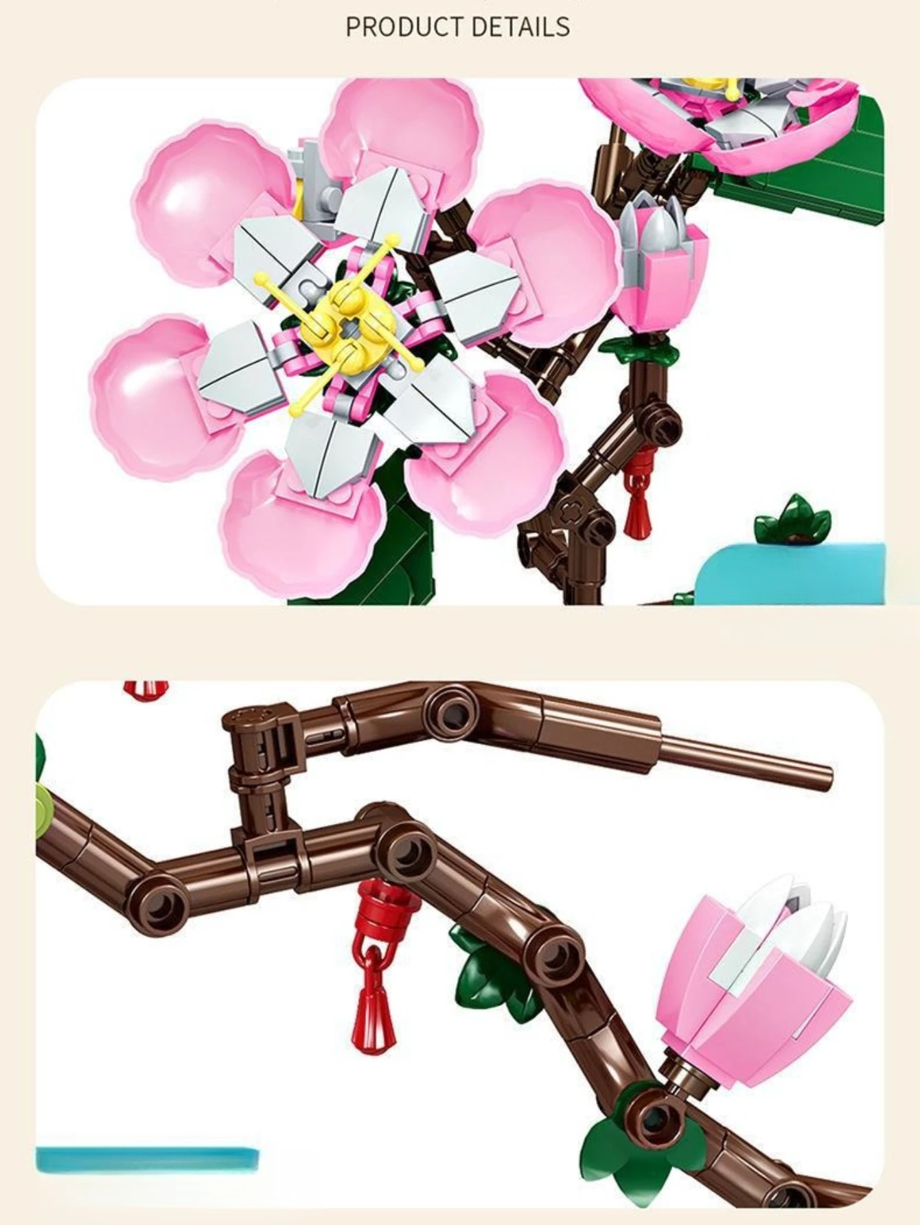 Moc primavera buquê de flores de pêssego vaso de blocos de construção de plantas conjunto de decoração de flores brinquedos crianças aniversário feriado presentes especiais do dia