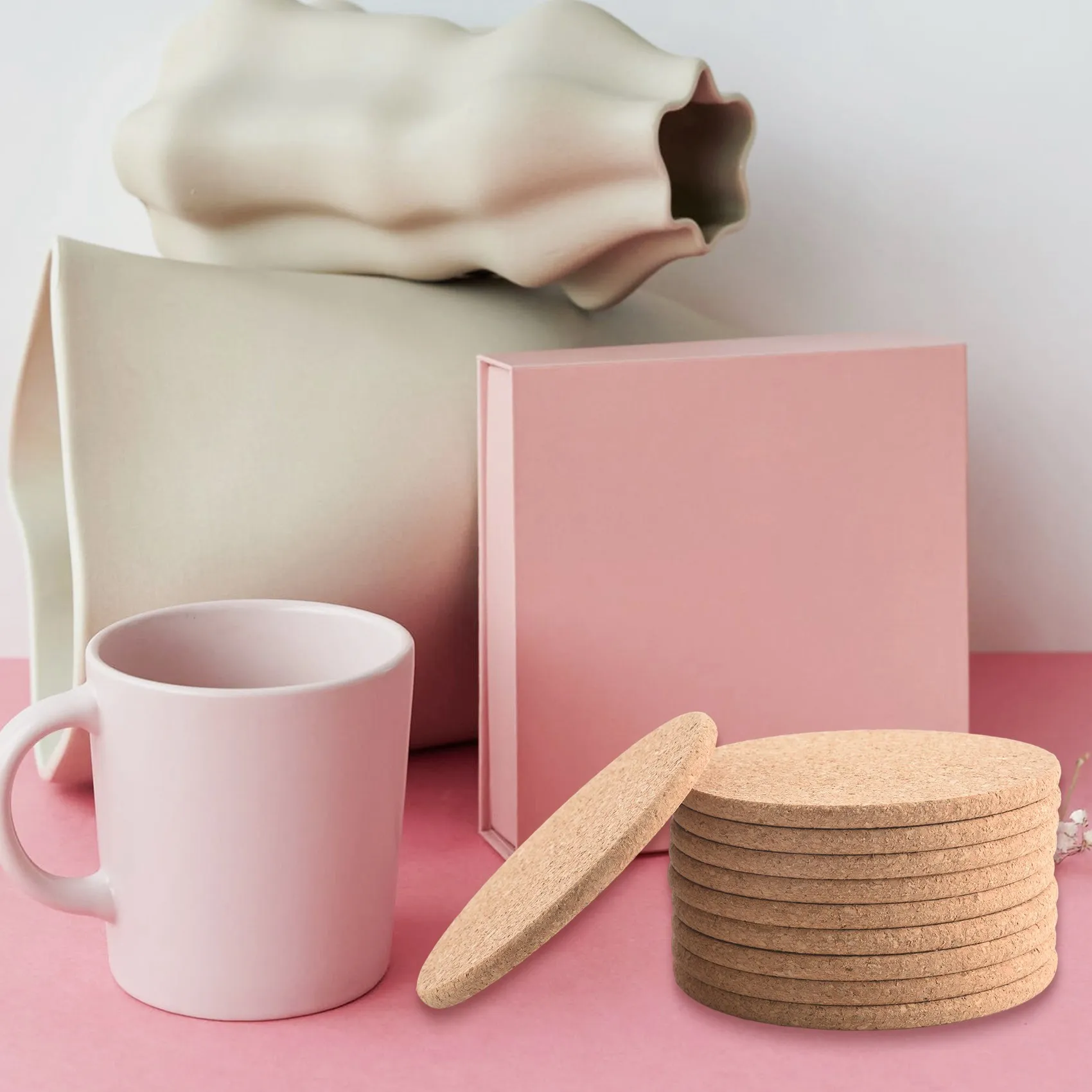 AT77 Набор из 10 пробковых подставок для напитков — впитывающих и многоразовых — толщина 90 мм, 5 мм.