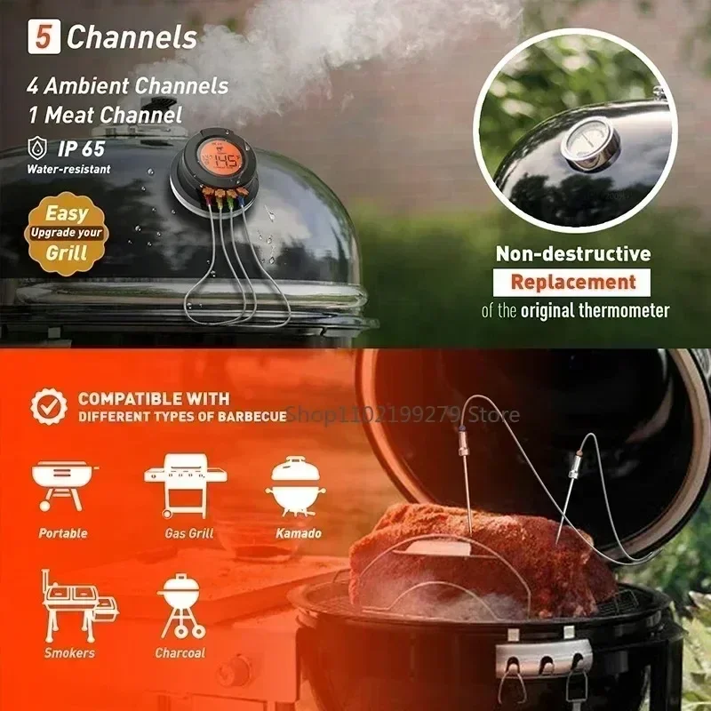 Termómetro de Carne Digital Inalámbrico Bluetooth para Exteriores 2026, Sonda de Alimentos para Barbacoa, Parrilla de Carbón, Horno y Ahumador