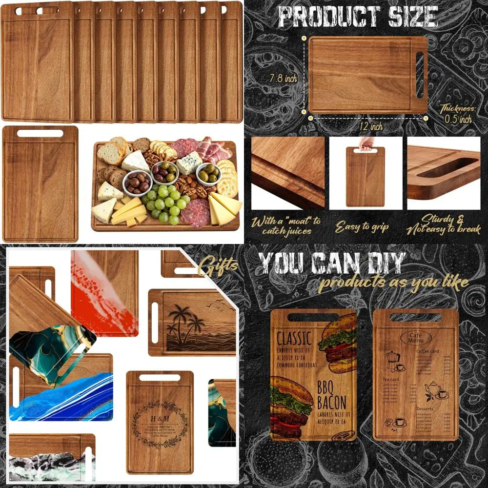 

Bulk Acacia Wood Cutting Boards - 10 Pack, 12x7.8 Inches, Kitchen Serving Chopping Boards for Pizza and Bread
