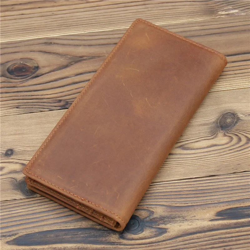 1008 Men's Crazy Horse Leather Long Casual Wallet, Genuine Leather, Pure Head Layer Leather, Retro Wallet