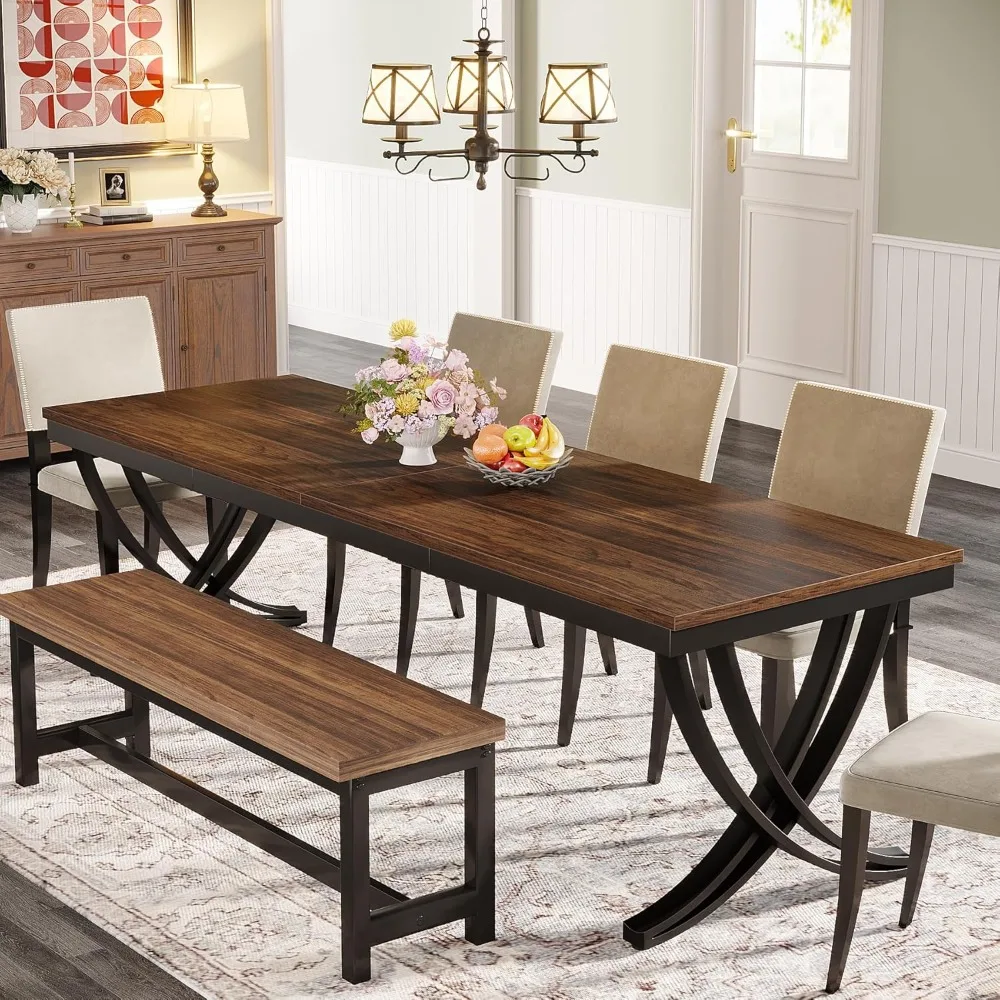 

Rectangular Dining Table for 6-8, 78 inch Large Wood Farmhouse Dinner Table with Heavy Duty Metal Legs and Wooden Top