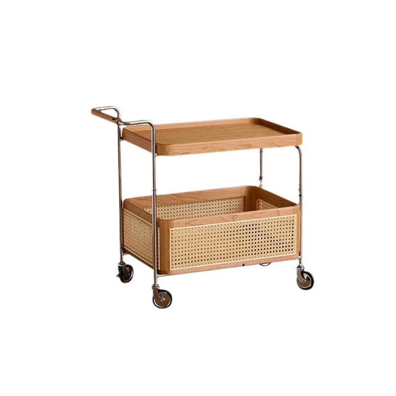 

trolley, side table, movable, cherry wood, living room, storage, rattan, storage