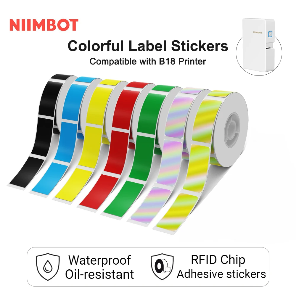 Niimbot B18 Label Stickers Keep 10 Years White Colorful Gold Silver Laser Thermal Transfer Carbon Ribbon Paper