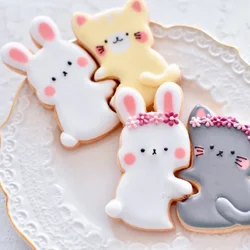Lover Rabbit Cat Shaped Biscuit Mold Acrylic Cartoon Animal Cookie Cutter and Stamp Wedding Birthday Cake Decorating Baking Tool