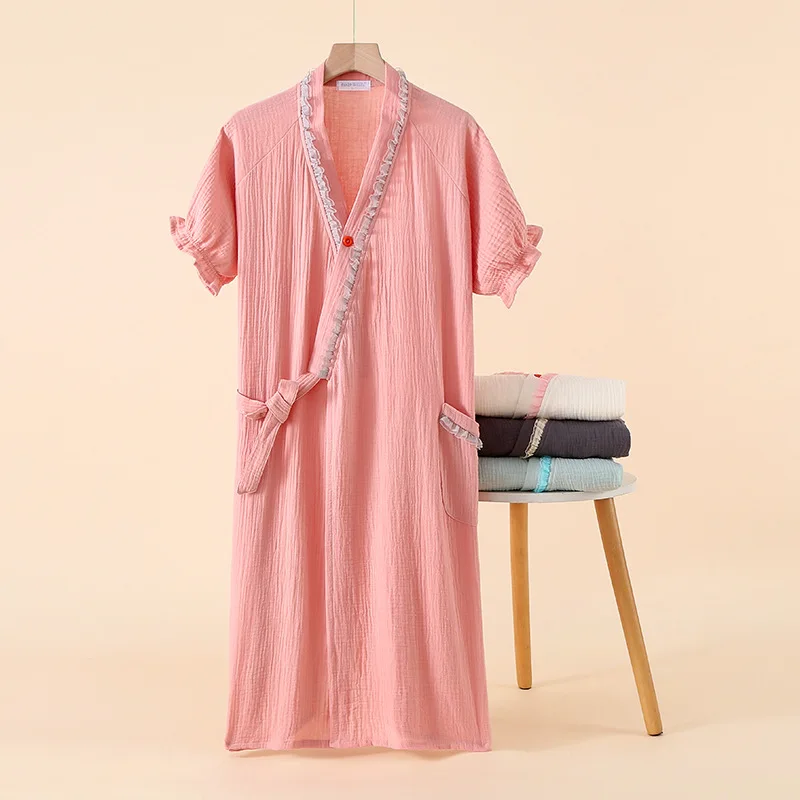 Spring Summer Women's New Chinese  Dress 100% Cotton Yarn Weaving Jacquard Sleeping Dress Female High Quality Sweet Home Dress