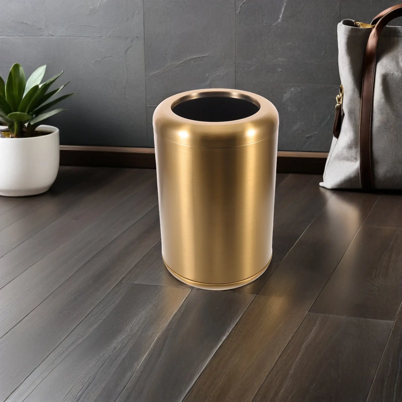 Gold Stainless Steel Trash Can Double Layer Open Top No Lid Kitchen Garbage Bin Hotel Office Living Room Wastebasket