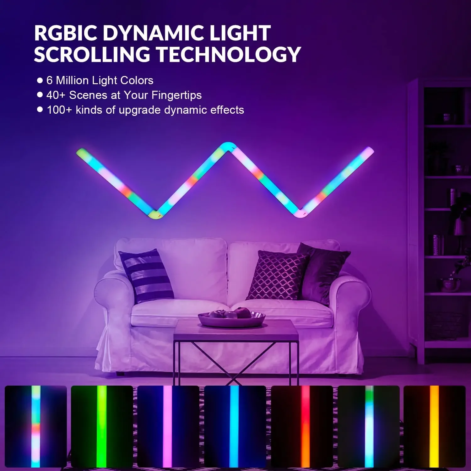 Smart LED Wall RGBIC Lights with Music Sync and Dynamic Scenes, Work with Alexa and Google Assistant for Home Decor, Gaming