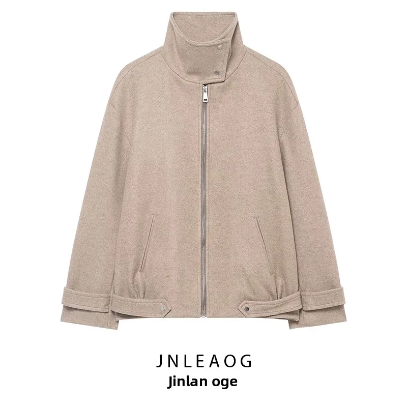 

JNLEAOG, осенняя новая модная женская универсальная верхняя одежда с воротником-стойкой из полиэстера, длинная застежка-молния