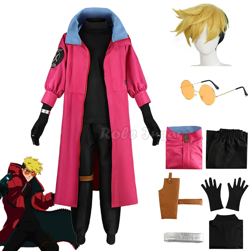 Anime Trigun Vash the Stampede Jacket Coat Uniform Wig Trigun Cosplay Costume Outfit Glasses Halloween Role Play Men Disguie