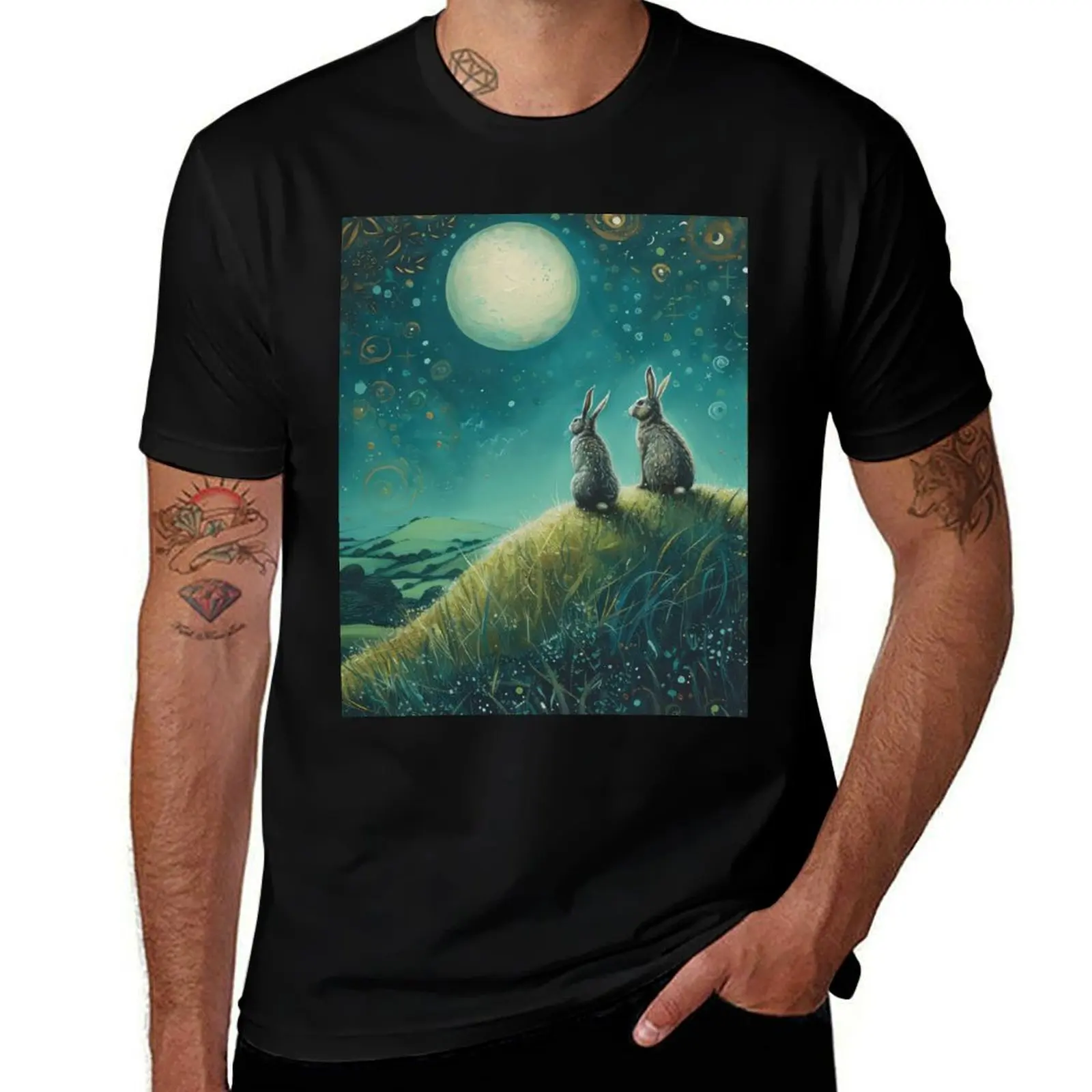 

Hares on a Hill T-Shirt clothes sublime plain Aesthetic clothing men workout shirt
