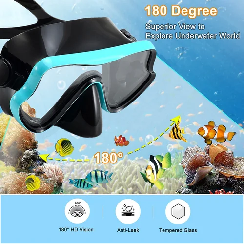 Imagen 2 del producto Máscara de buceo, juego de snorkel para adultos, vidrio templado, equipo de snorkel panorámico profesional, Kit de snorkel de Entrenamiento de natación