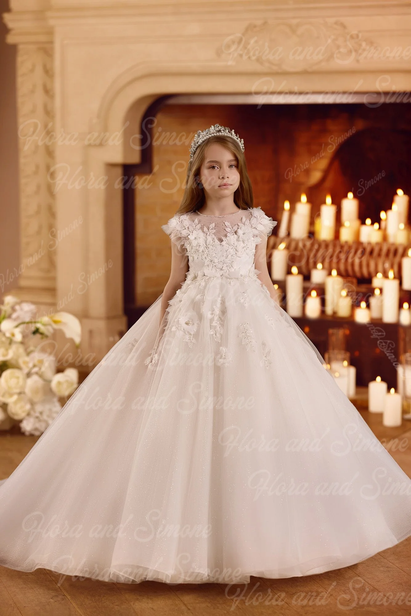 Floor Length Long Train Flower Girl Dress for Wedding Dress Royal Lace Princess Gown Birthday Ball  Performance Customized