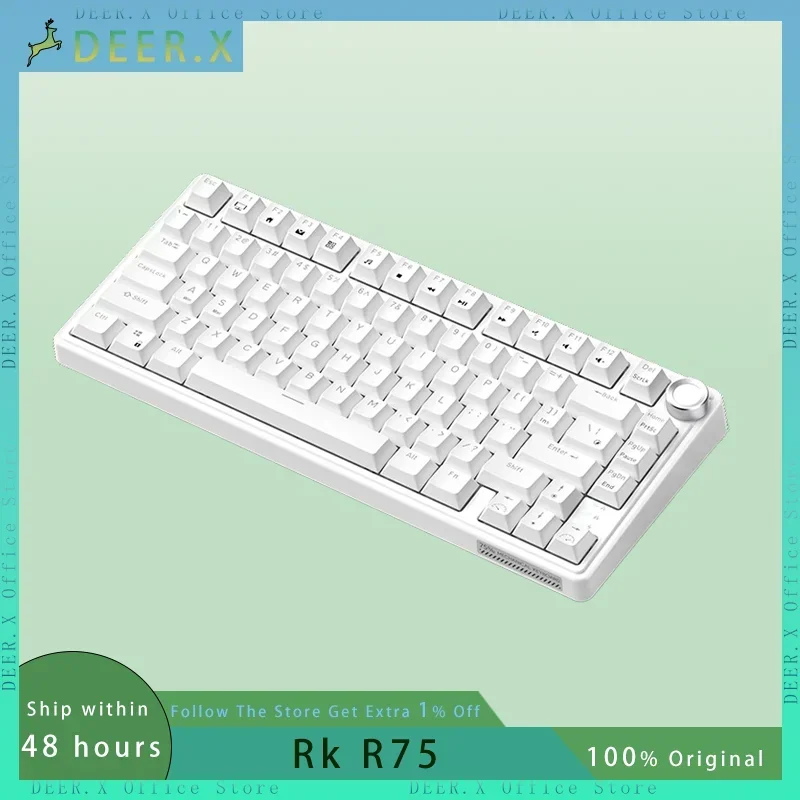 

Rk R75 Mechanical Keyboard Customized Metal Multi-Function Knob Three Mode USB Hot Plug RGB Gasket Pc Game Keyboard Laptop