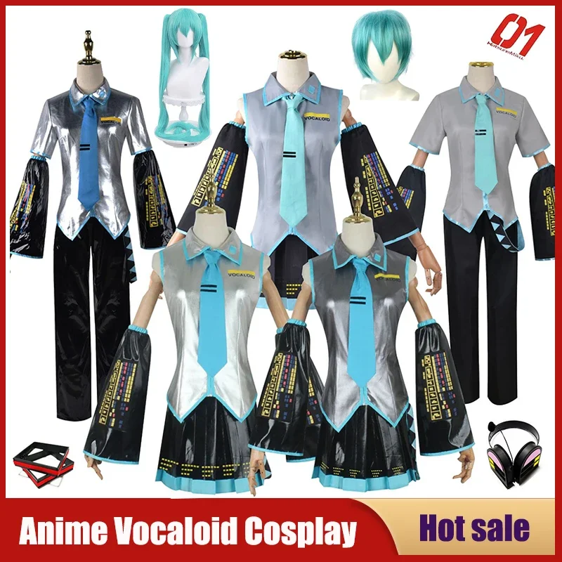 Anime Vocaloid Cosplay Japan Midi Dress Beginner Miku Female Outfit Costume Headwear Christmas Party Male Cos Wig Fullset Cloth