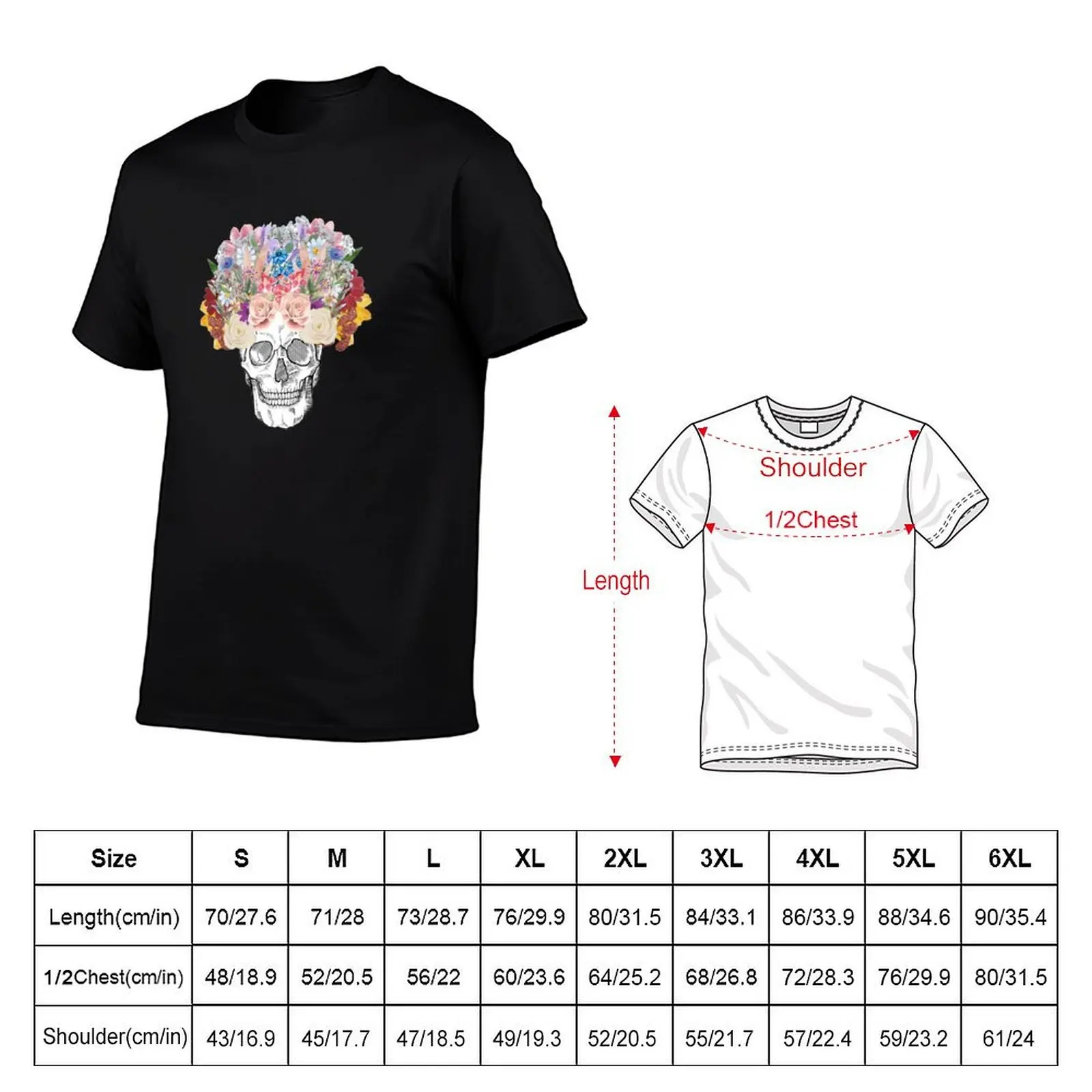 Skull with Floral Crown T-Shirt Work Utility Short Sleeve Shirt