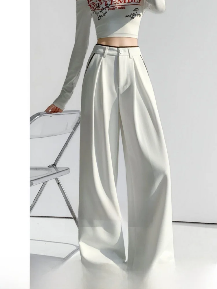 

Женские брюки с высокой талией и широкими штанинами, свободного кроя, прямые, в корейском стиле, для офиса, без бирки