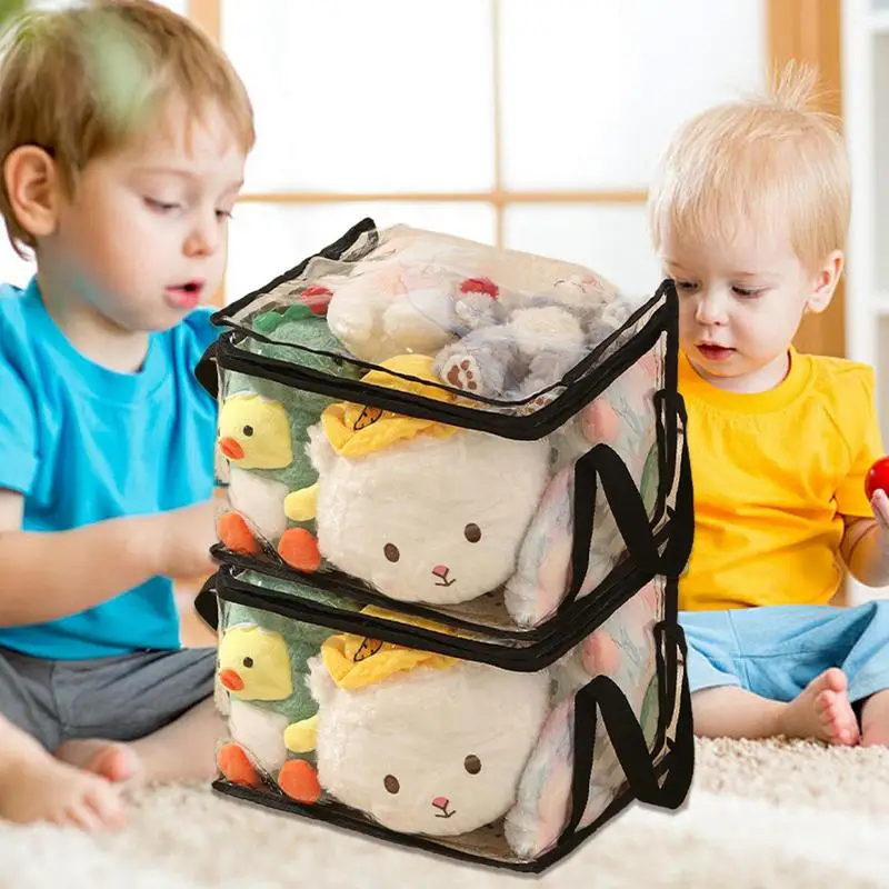 Clear Storage Bags Rectangular Stuffed Toy Storage 2x Transparent Toy Organizing Bags Portable Board Game Storage For Building