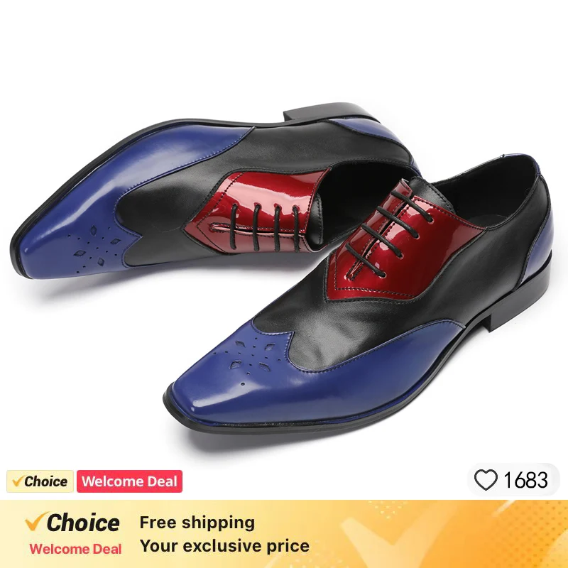 

Luxury brand men's leather shoes, color blocked genuine leather loafers, men's formal shoes, wedding banquet office casual shoes