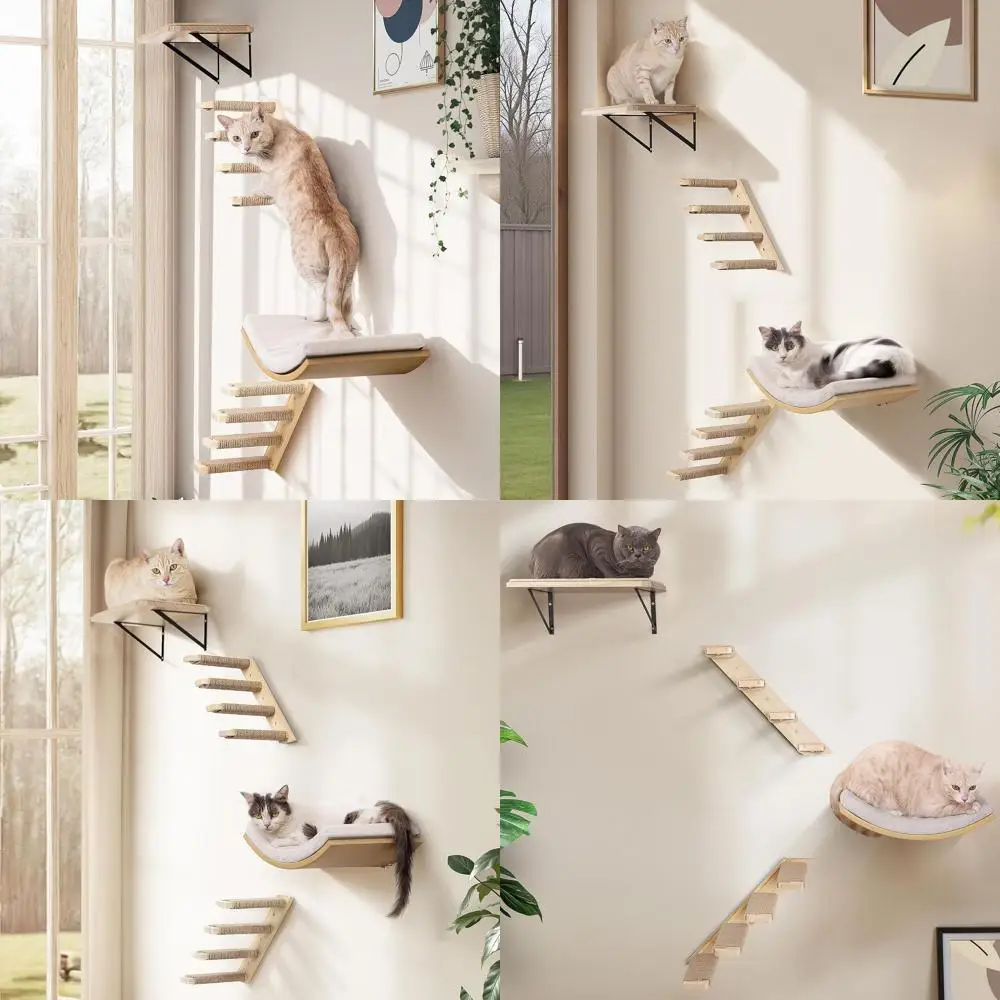 

Wall-Mounted Cat Shelves with Foam Bed, Flat Perch, and 2-Tier Climbing Ladders
