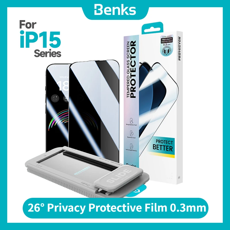 Benks Ultra Shield 26° Privacy Protective Film for iPhone 15 Pro Max 14ProMax Full Coverage Mobile Phone Film with Dust Filter