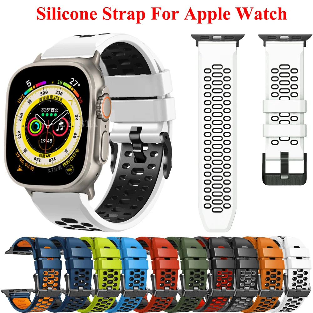 กีฬาซิลิโคนสําหรับ Apple Watch Ultra 2 49 มม.สายรัดข้อมือสําหรับ Apple Watch Series 9 8 7 SE 6 45 มม.44 มม.42 มม.อุปกรณ์เสริม