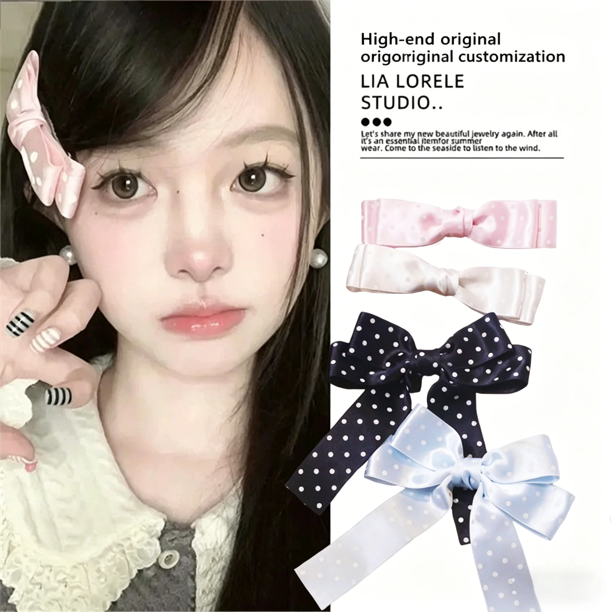 

Cute Lolita Polka Dot Bow Tie Hair Clip Side Bangs Clamp Sweet Girl Hair Accessories Fabric Material Handmade Y2K Women New Gift