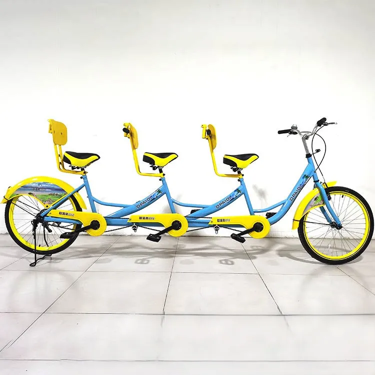 24 Inch Multi-Rider Bike 3-Person Steel Frame Bicycle Heavy Duty Tandem Tricycle Perfect For Family